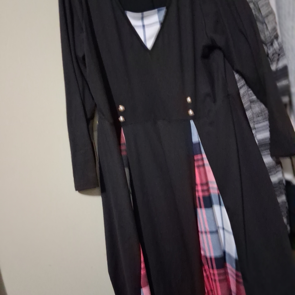 Black and Pink Plaid Kids Dress